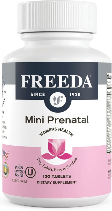 Freeda Mini Prenatal Vitamin - Kosher Prenatals -Tiny Easy To Swallow Tablets - Prenatal Vitamins With Iron, Prenatal Folic Acid/Folate, Vitamin D - Pre Natal Multivitamin For Pregnant Women
