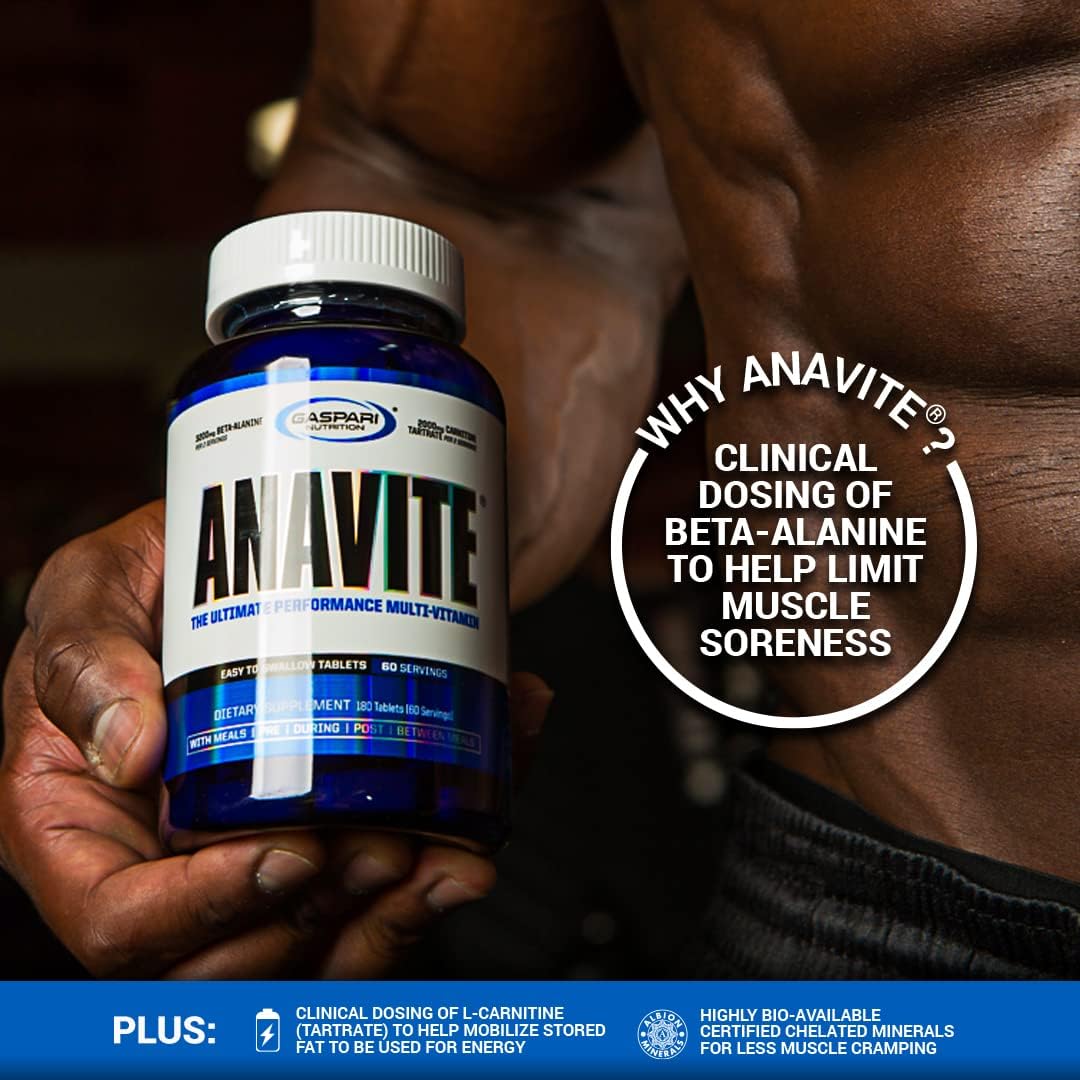 Gaspari Nutrition Anavite, Sports Multi-Vitamin With Amino Acids, Beta-Alanine And L-Carnitine, Enhanced Performance And Recovery (New Smaller Size, 30 Servings) : Health & Household