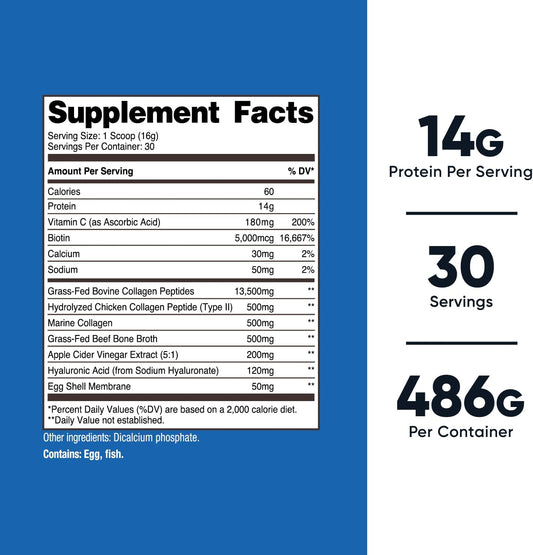 Nutricost Multi Collagen Protein Complex (Unflavored, 30 Servings) - Supplement With Biotin, Hyaluronic Acid, And Collagen Peptides