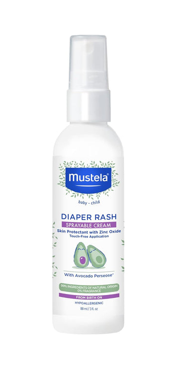 Mustela Baby Diaper Rash Cream Spray β Touch-Free Protectant With Zinc Oxide & Natural Avocado - Treats, Soothes And Prevents Diaper Rash- Fragrance-Free - 3 Fl. Oz