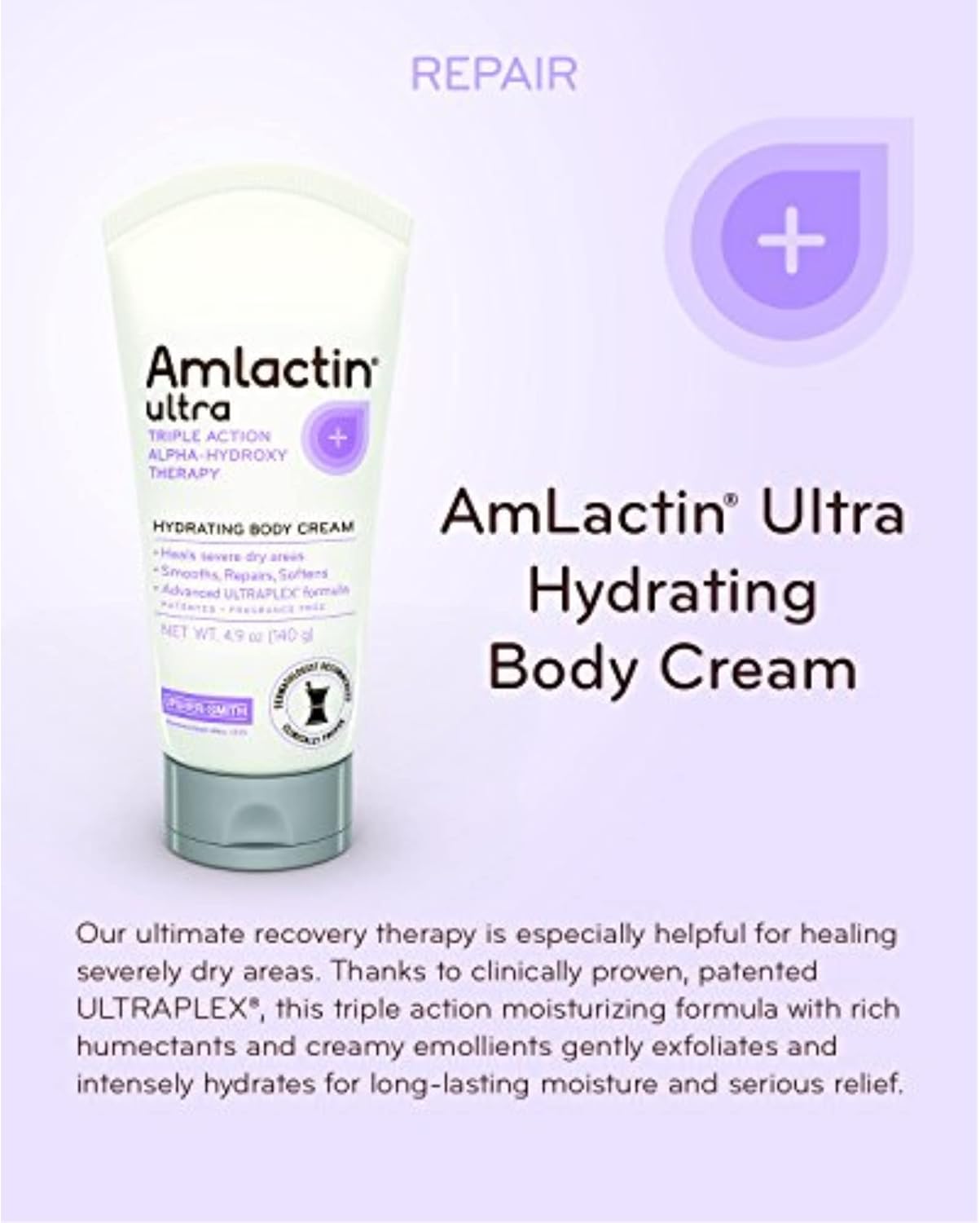 Amlactin Hydrating Body Cream Fragrance Free, 3 Count