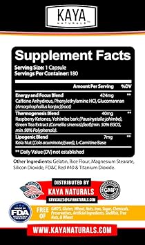 Kaya Naturals Oxy Burn - Thermogenic Herbal Formula For Active Living – Non-Gmo & Gluten-Free – 180 Count