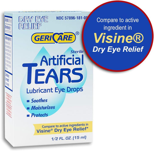 Gericare Artificial Lubricating Tears, Dry Eyes Redness Relief Drops - Long Lasting Eye Drops Formula, 0.5 Fl Oz Bottle (15Ml) (Pack Of 1)