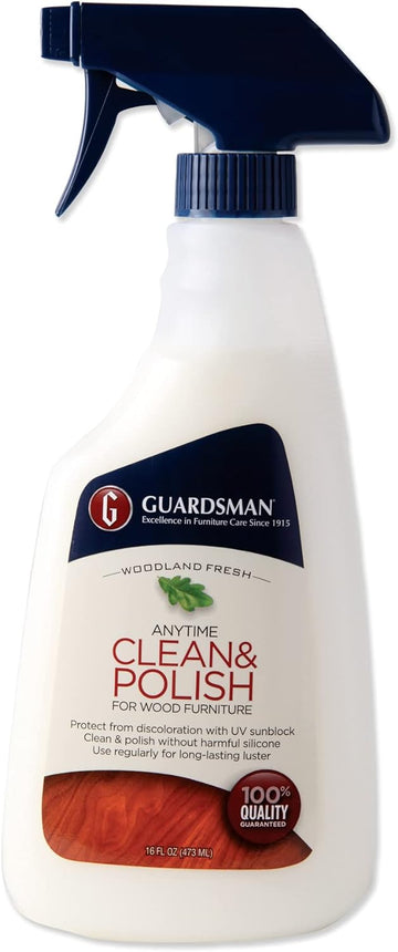 Guardsman Anytime Clean & Polish Wood Cleaner & Furniture Polish For Cabinets, Tables, And Other Wood Surfaces, Spray Bottle, Woodland Fresh, 16 Fluid Ounces
