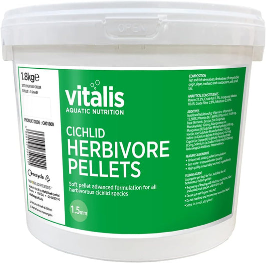 Vitalis Cichlid Herbivore Pellets Tropical Fish Food 1.8Kg