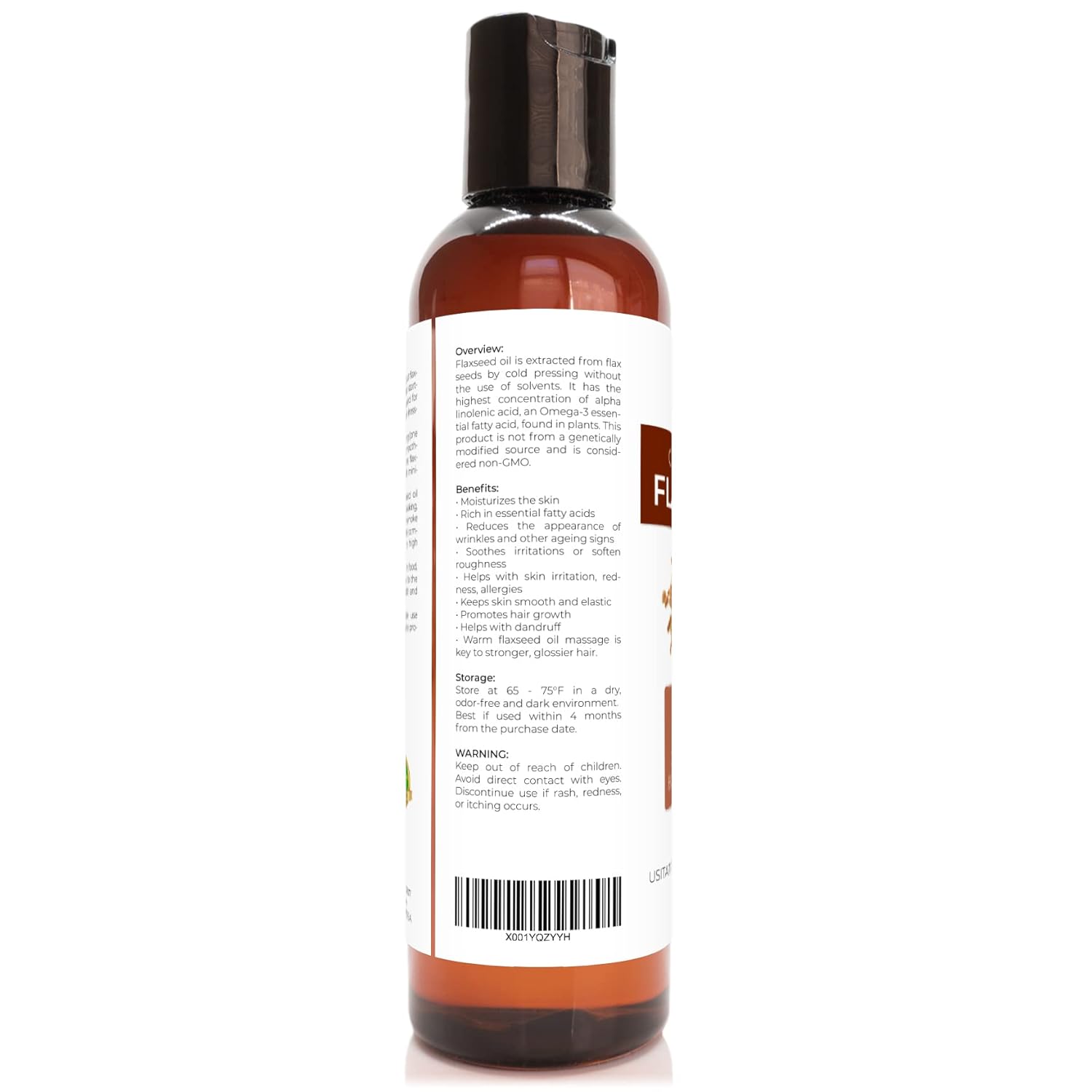 velona USDA Certified Organic Flaxseed Oil - 4 oz | 100% Pure and Natural Carrier Oil | Unrefined, Cold Pressed | Hair Growth, Body, Face & Skin Care | Use Today - Enjoy Results : Grocery & Gourmet Food