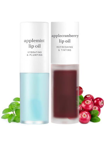 Nooni Korean Vegan Lip Oil - Applecranberry, 0.12 Fl Oz + Korean Lip Oil - Applemint, 0.12 Fl Oz Bundle