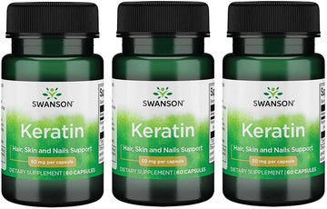Swanson Keratin (From Tibetan Wool) - Natural Supplement Promoting Healthy Joints, Hair, Skin & Nails - Helps Nourish Healthy Connective Tissues - (60 Capsules, 50Mg Each) (3 Pack)