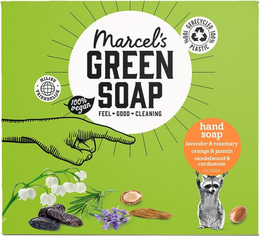 Marcel'S Green Soap - Gift Box Hand - Orange & Jasmine - Lavender & Rosemary - Sandalwood & Cardamom - 250 Ml