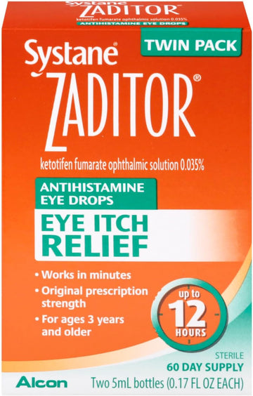 Zaditor Antihistamine Eye Drops Twin Pack (2 Bottles - 0.17 Fl Oz Each) 0.34 Fl O By Zaditor : Health & Household
