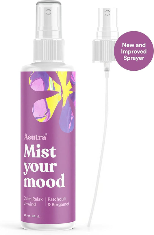 Asutra Patchouli & Bergamot Essential Oil Blend, Multi-Use Aromatherapy Spray, 4 Fl Oz | For Face, Body, Rooms, & Linens | Car, Fabric, And Bathroom Freshener | Breathe Easy & Melt Tension Away