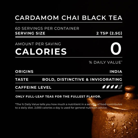 Gya Tea Co Cardamom Chai Black Tea Loose Leaf - 5.29 Oz 70 Cups Caffeinated Cardamom Chai Tea Loose Leaf Tea- 100% Pure Natural Loose Tea Leaves - 0 Calories Pure Sugar-Free Fruit Tea Loose Leaf