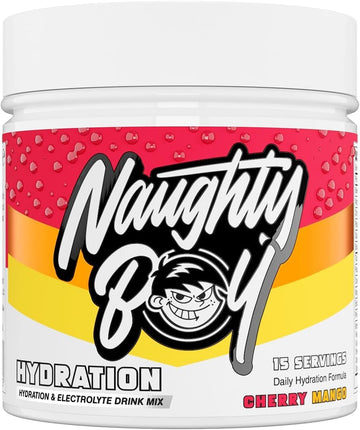Naughty Boy Hydration & Electrolyte Drink Mix With Over 2400Mg Of Electrolytes Per Serving, Creatine & Taurine To Aid Cell Volumization And Added Super Reds- 127.5G/15 Servings (Cherry Mango)
