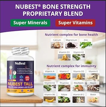 Nubest Tall Kids - Multivitamins & Minerals For Age 2 To 9 - Bone Strength & Immunity Support - Helps Kids, Toddlers Healthy - Animal Shapes - 60 Chewable Berry Tablets | 1 Month Supply