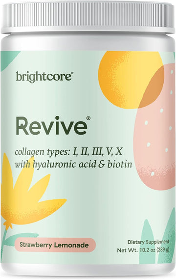 Brightcore Nutrition Revive Multi Collagen Protein Powder With Vitamin C And Hyaluronic Acid, Non-Gmo, Gluten-Free Collagen Powder For Women And Men, Strawberry Lemonade Flavor, 30 Servings