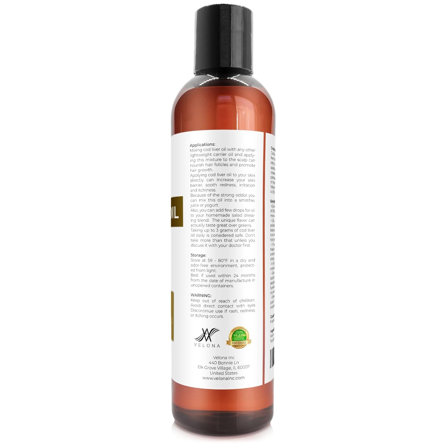velona Cod Liver Oil - 8 oz | 1,000A/100D IU/g Omega 3 Vitamins A & D3 | Norwegian Arctic Sustainably Sourced Nordic Oil | Hair, Body and Skin Care | Use Today - Enjoy Results : Health & Household