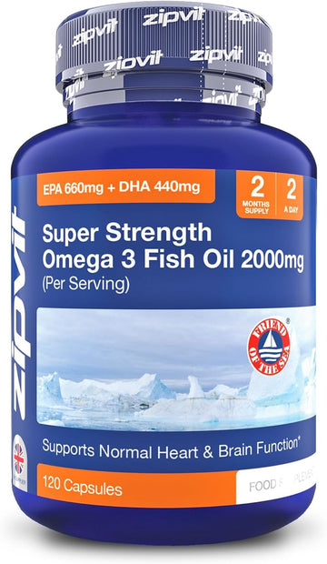 Zipvit Omega 3 Fish Oil 2000Mg Per Serving Including Epa 660Mg Dha 440Mg, 120 Softgel Capsules In Pouch, 2 Months Supply, High Strength, Supports Heart And Brain Function