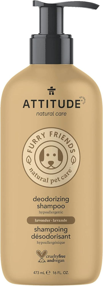Attitude Natural Deodorizing Shampoo For Cat & Dog, Vegan And Cruelty-Free, Lavender, 16 Fl Oz