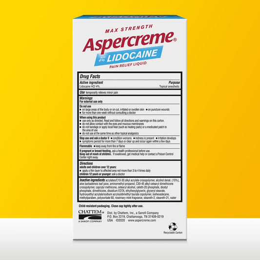 Aspercreme Essential Oils Lidocaine Pain Relief With Rosemary & Mint, Roll-On No Mess Applicator, 2.5 Oz