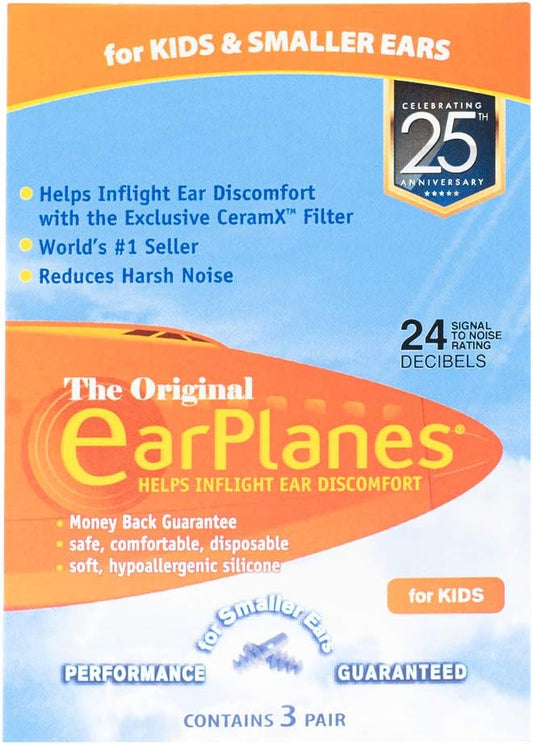 Earplanes Original Earplugs For Children/Smaller Ears, Pressure Filtering Protection For Airplane Travel (1 Pair)