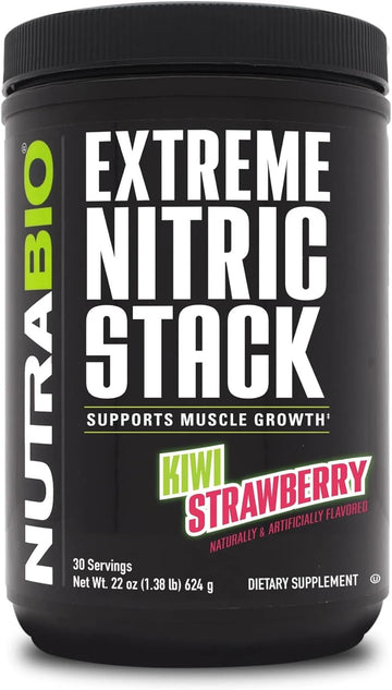 Nutrabio Extreme Nitric Stack, Nitric Oxide And Cell Volumizing Formula - 30 Servings (Kiwi Strawberry)