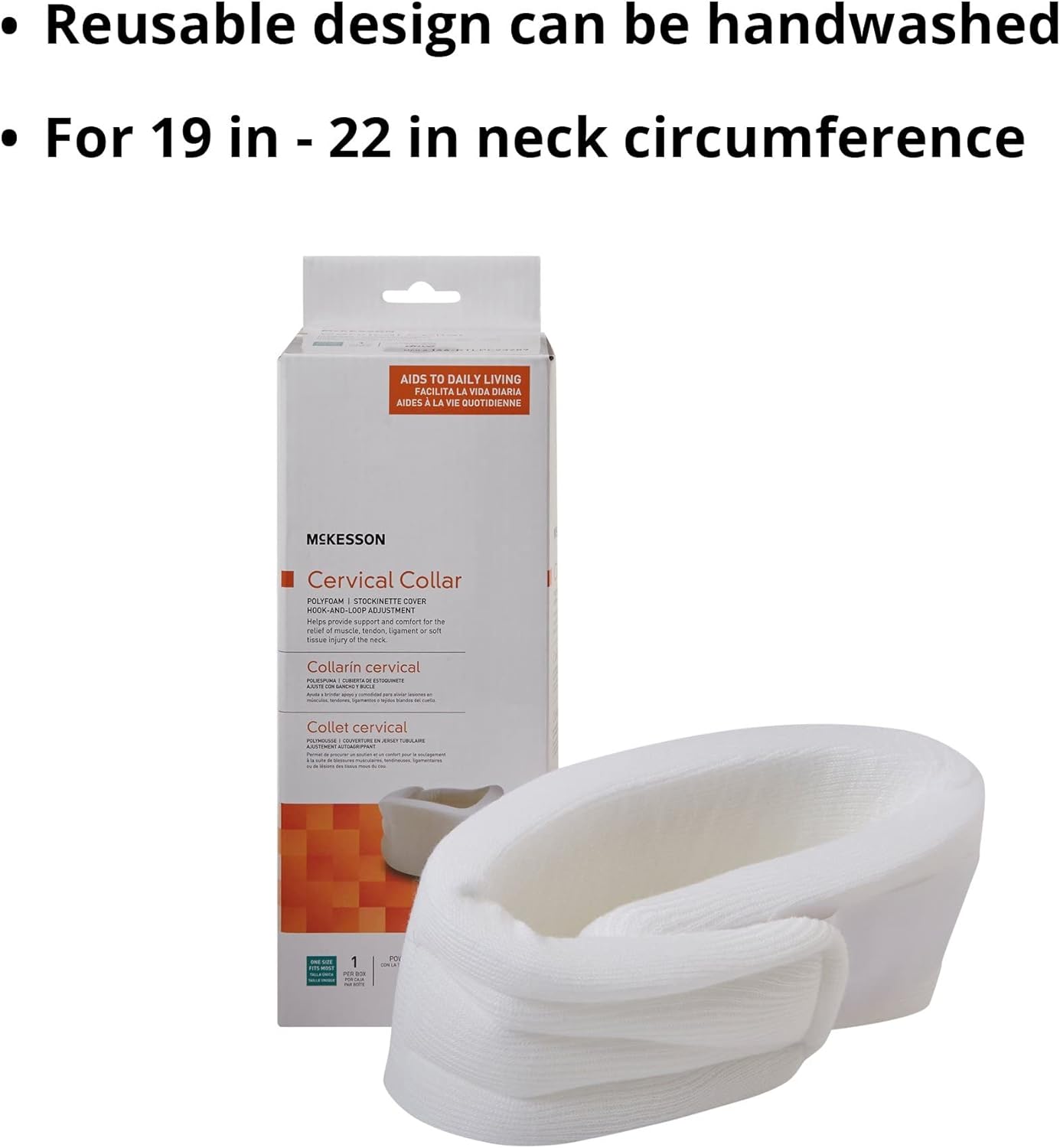 McKesson Cervical Collar - Soft Density Polyfoam, One-Piece, for Adults - One Size Fits Most, 19 in - 22 in Neck Circumference, 1 Count