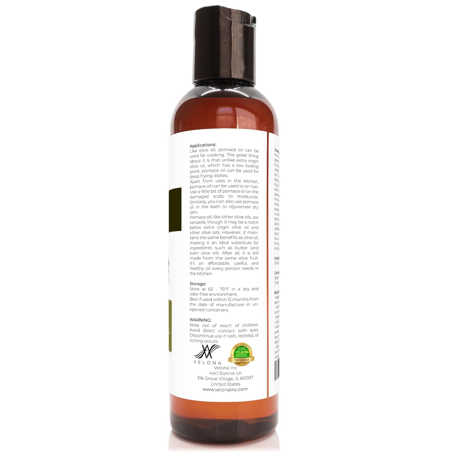 velona Olive Pomace Oil 4 oz | 100% Pure and Natural Carrier Oil | Refined, Cold pressed | Cooking, Skin, Hair, Body & Face Moisturizing | Use Today - Enjoy Results : Beauty & Personal Care