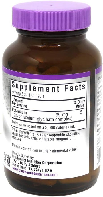 Bluebonnet Albion Potassium Glycinate Vegetarian Capsules, 99 Mg, 90 Count