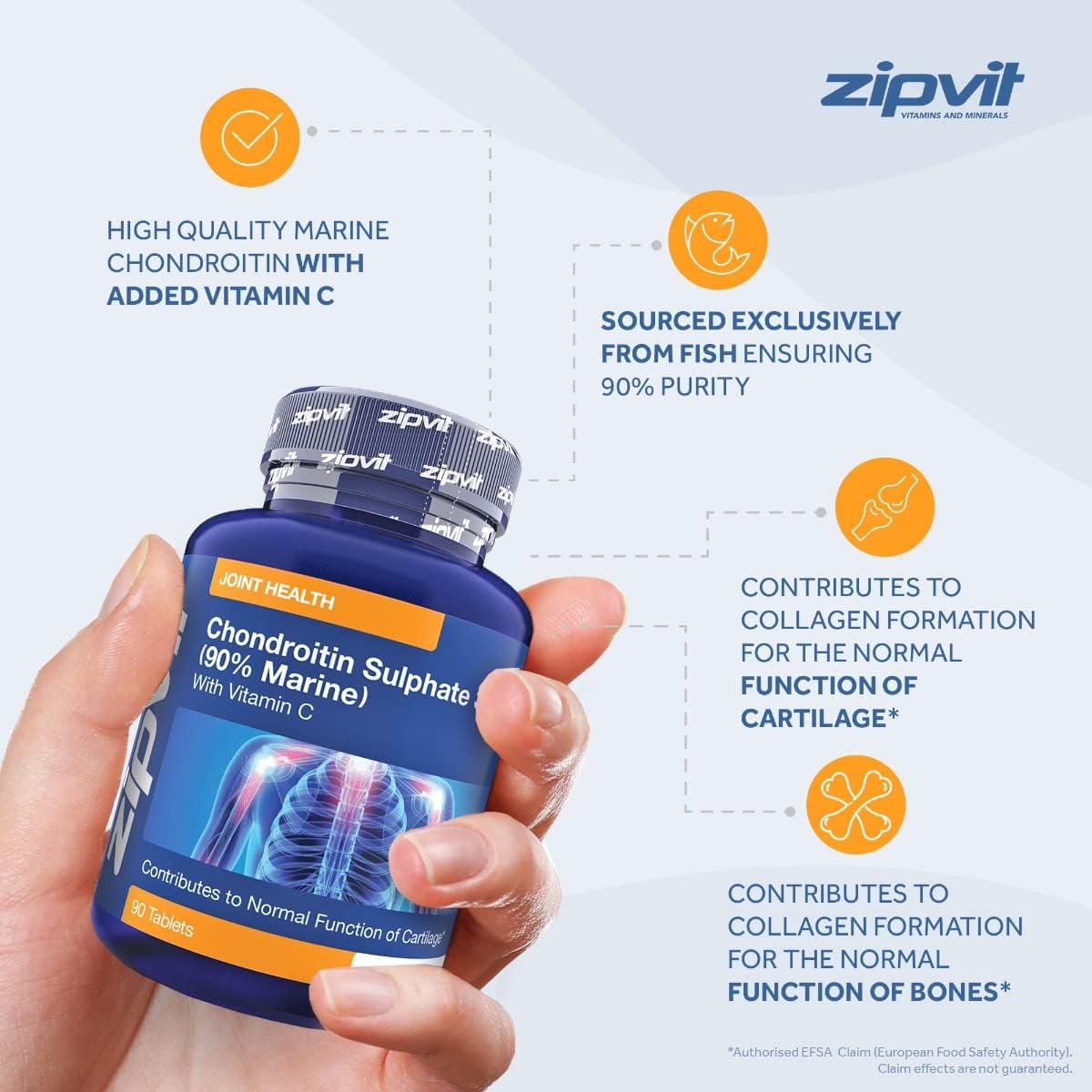 Zipvit Chondroitin Sulphate 1050mg with Vitamin C, 90 Tablets, 90% Pure Marine Chondroitin Joint Care Supplement for Women & Men : Amazon.co.uk: Health & Personal Care