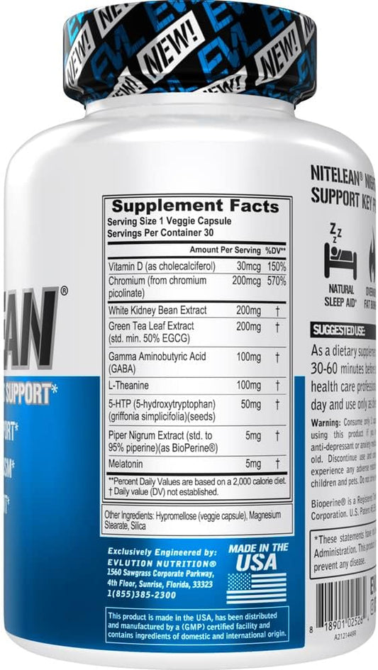 Evlution Nutrition Night Time Fat Burner Support - Overnight Sleep And Weight Loss Support Pills With Thermogenic Green Tea And White Kidney Bean Extract - Diet Pills That May Help Stubborn Fat Loss : Health & Household