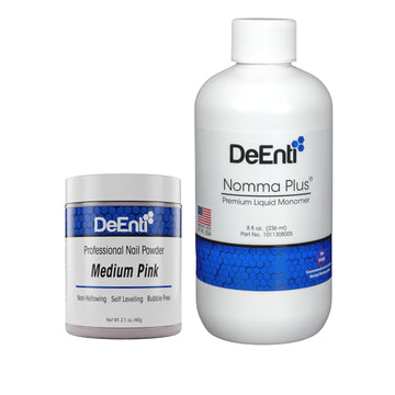Deenti Nail Powder And Liquid Monomer Set - 2Oz Medium Pink Acrylic Nail Powder Dip For Nails + 8Oz Nomma Plus Professional Liquid Monomer