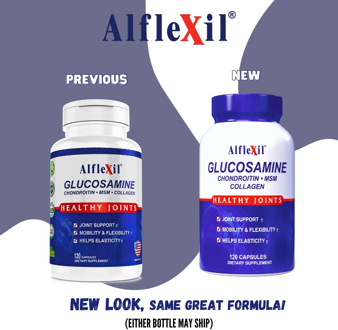 Alflexil Premium Glucosamine & Chondroitin Nutritional Supplement - Healthy Joint, Bone & Knee Support - Rich In MSM & Collagen - Organic natural Ingredients - Made In USA - 120 Capsules : Health & Household