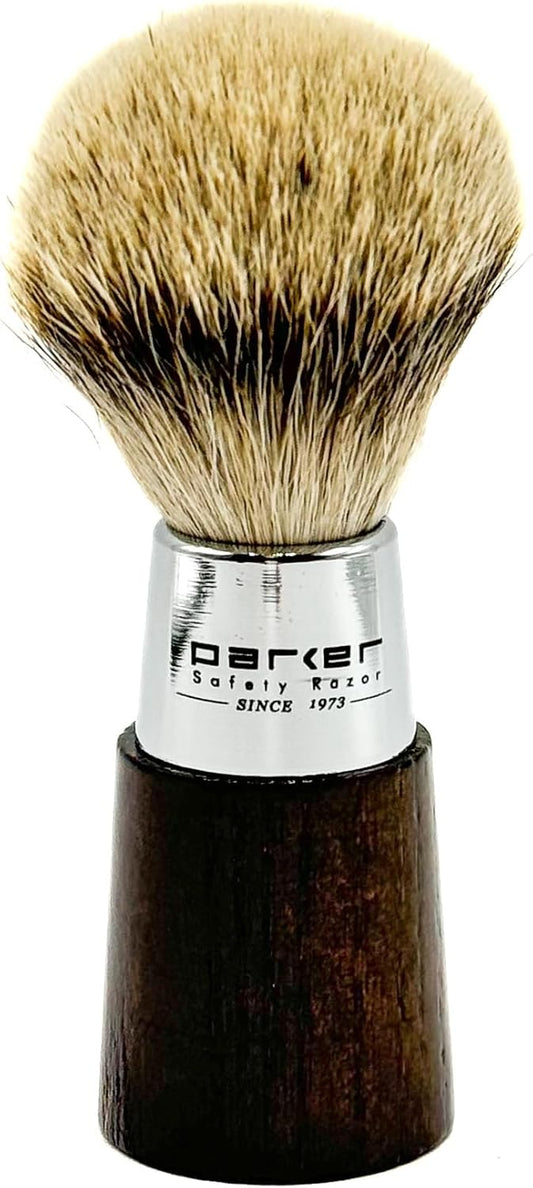 Parker 100% 3-Band Silvertip Badger Bristle Walnut And Chrome Handle Handmade Shaving Brush - Brush Stand Included