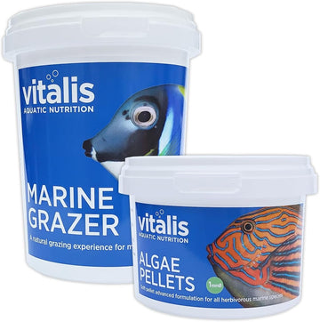 Vitalis Algae Pellets Xs 140G & Marine Grazer Mini 240G For Marine Grazers & Herbivore Fish Food Aquarium Tank