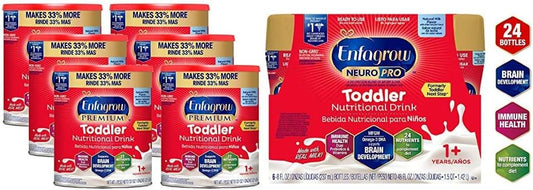 Enfagrow Premium Toddler Nutritional Drink 32 Oz. Powder (6 Cans) And Enfagrow Neuropro Toddler Drink 8 Fl Oz Ready To Drink Bottles (24 Bottles)