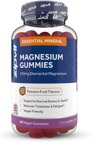 Zipvit Magnesium Gummies For Adults, 150Mg Elemental Magnesium Citrate, Supports Energy, Muscle & Bone Health, Passionfruit Flavour, 60 Vegan Gummies, 1 Month Supply