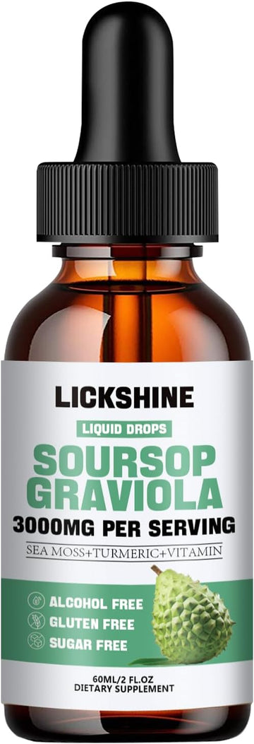 1 Packs 3000Mg Soursop Graviola Liquid Drop For Cell Support &Regeneration, Lmmune, Gut, Antioxidant, Mood, Relax, Liver And Sleep Zzz - Soursop Graviola Leaf Extract, Sea Moss, Turmeric - 2Fl Oz