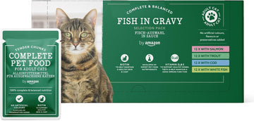 By Amazon Complete Food For Adult Cats, Fish Selection In Gravy, 4.8 Kg (48 Packs Of 100G)Cz801055-02/ Cz843