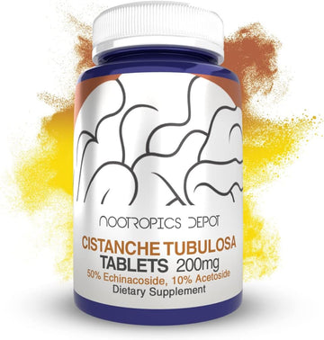 Nootropics Depot Cistanche Tubulosa Tablets | 200Mg | 180 Count | Minimum 50% Echinacoside + 10% Acetoside (Verbascoside) | Promotes Physical Strength And Energy | Promotes Vitality