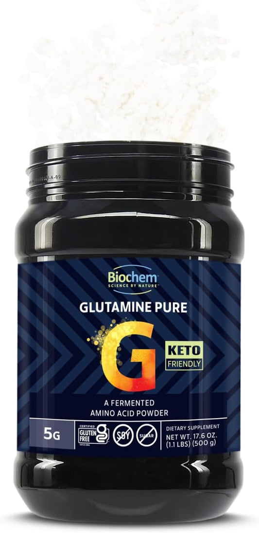 Biochem Glutamine Pure Powder - Pharmaceutical-Grade L-Glutamine For Post Workout Recovery - Vegan, Gluten-Free, Keto - Supports Muscle Tissue, Immune Health, Energy - 5G Per Serving, 17.6 Oz
