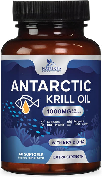 Krill Oil Omega 3 Supplement 1000 Mg - Antarctic Krill Oil With Omega-3 Epa, Dha With Astaxanthin Sourced From Red Krill, Brain Health & Immune Support With Phospholipids - 30 Servings, 60 Softgels