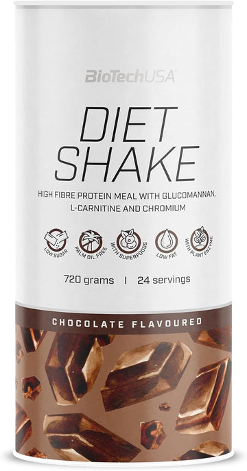 Biotechusa Diet Shake | High-Protein, Low-Fat | With Superfoods, Chromium, Glucomannan, L-Carnitine | Palm Oil-Free, 720 G, Chocolate