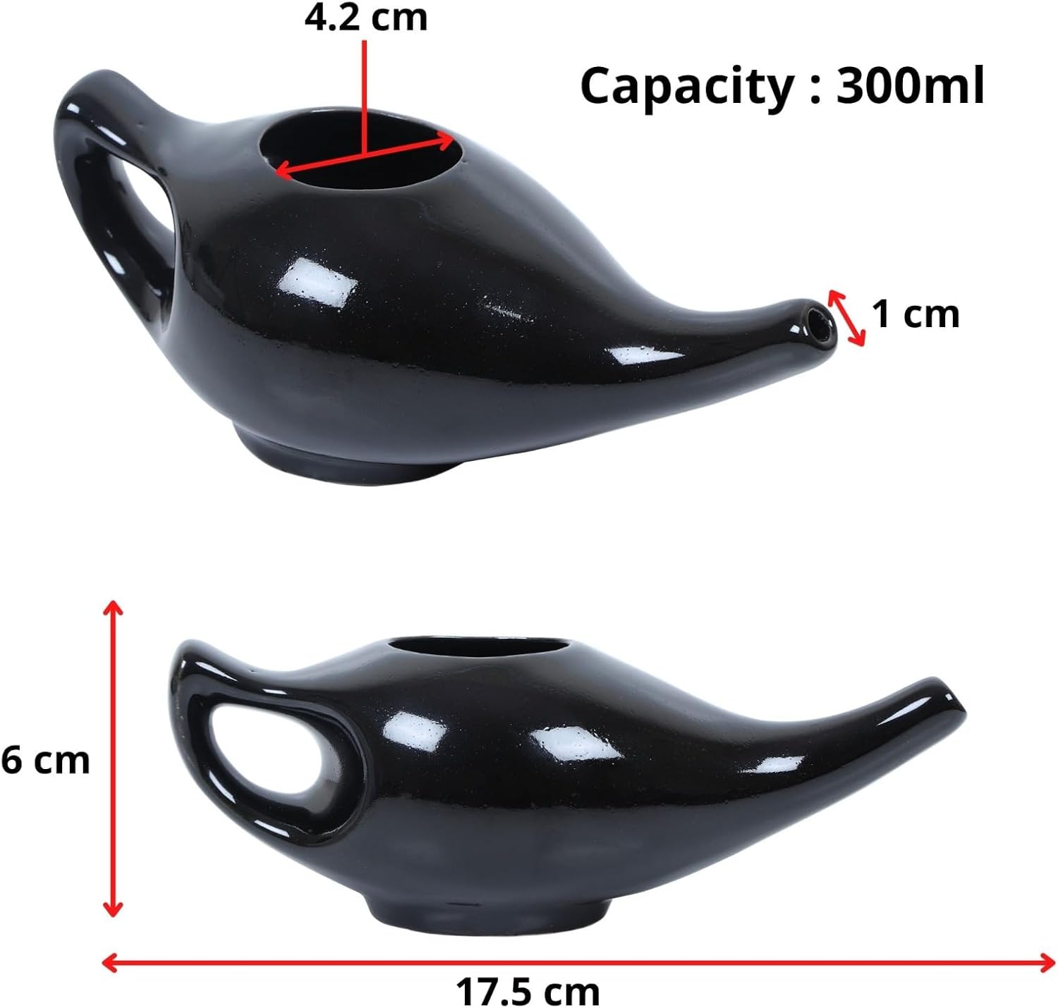 Qimacplus Leak Proof Durable Ceramic Neti Pot With 10 Sachet Neti Salt | Non-Metallic And Comfortable Grip Microwave And Dishwasher Friendly Natural Treatment And Congestion (Black) : Health & Household