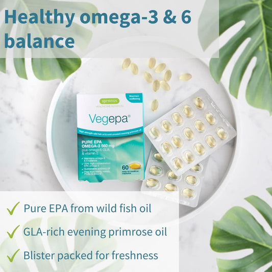 Vegepa Omega 3 Wild Fish Oil & Evening Primrose Oil Blend, 560 mg EPA