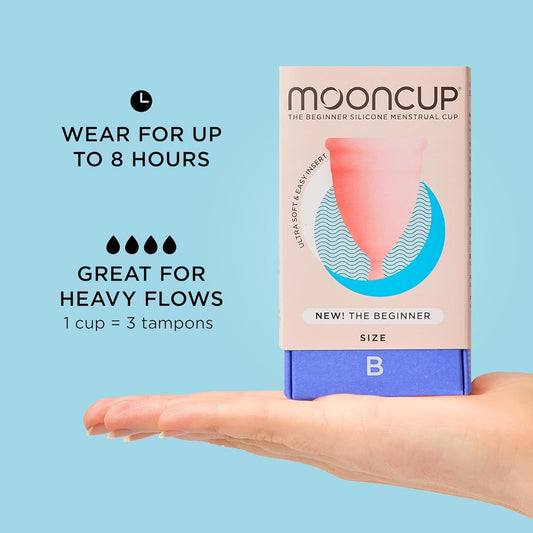 MooncupĀ® Beginner Menstrual Cup, Reusable, Ultra Soft & Easy Insert, Great For Heavy Flows, Size B, Age Under 30 (Pack Of 1)