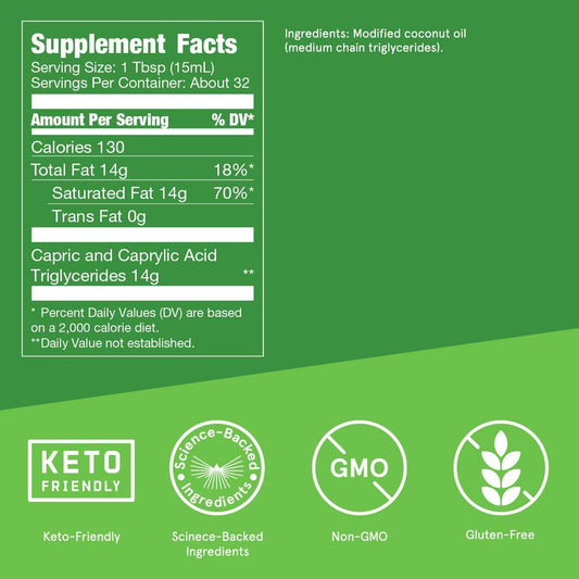 Bulletproof Mct Oil Made With C10 And C8 Oil, 16 Ounces, Keto Supplement For Sustained Energy