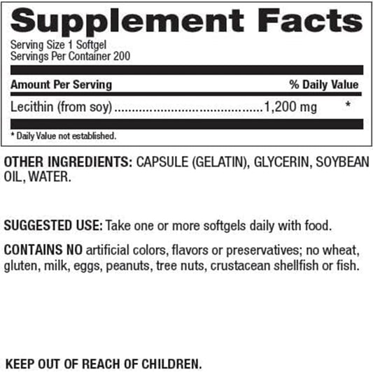 Natural Nutra Soy Lecithin Dietary Supplement, Support Brain Functioning, Liver Performance And Boost Brain Functioning, Gluten-Free,1200 Mg, 200 Softgels
