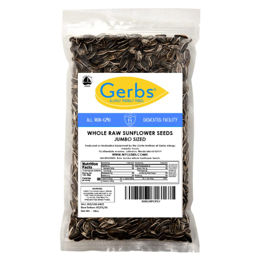 Gerbs Jumbo Raw Whole Sunflower Seeds 14 Oz. Resealable Bag | Top 14 Allergy Free | Superfood Snack | Crack Shell Eat Kernel | Grown In United States