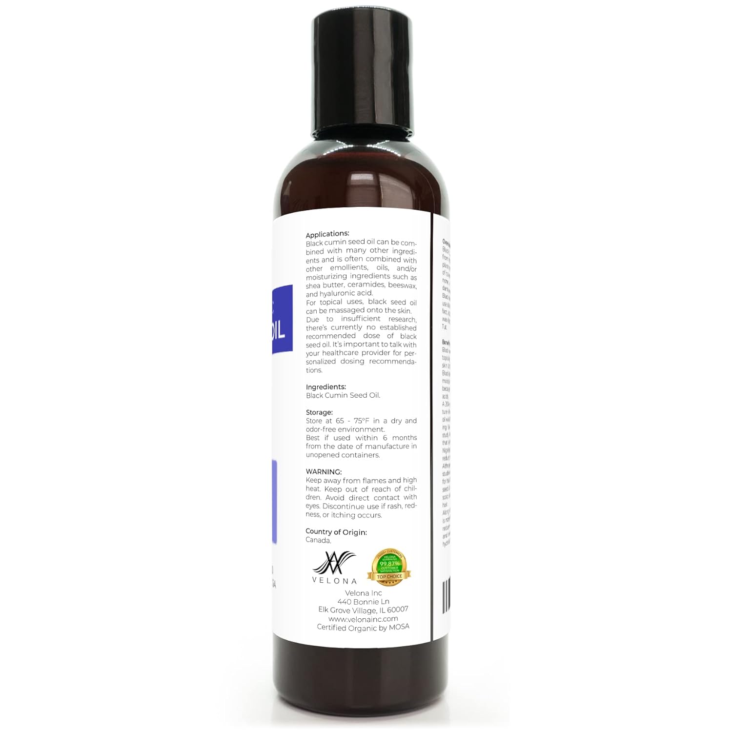 Velona Black Cumin Seed Oil USDA Certified Organic - 4 oz | 100% Pure and Natural Carrier Oil | Unrefined, Cold Pressed | Hair, Body and Skin Care | Use Today - Enjoy Results : Health & Household