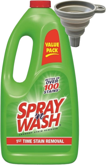 'Spray And Wash Stain Remover Refill. 1 Pack. 60 Fl Oz. Includes Bonus Puredealus Silicone Foldable Funnel For Easy Refilling. 2 Piece Set
